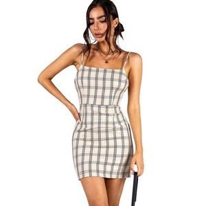Princess Polly Plaid Mini Dress - Cream and Black